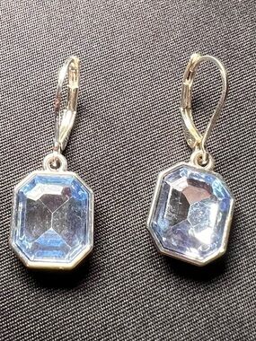 Monet Blue Crystal Drop Earrings Silver Tone Leverback
